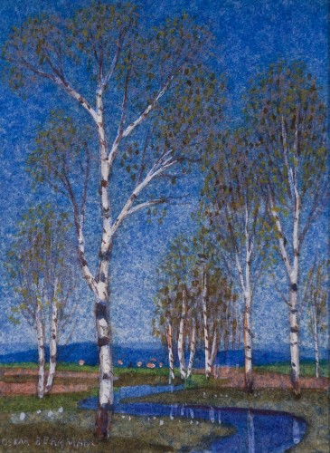 Oskar Bergman (1879-1963) - Birch Trees Reflected in a Stream - Paintings & Drawings Style 