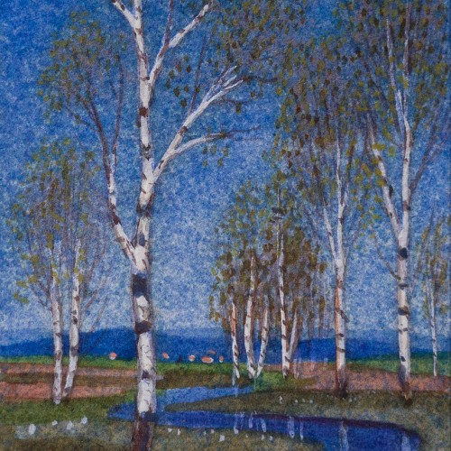  - Oskar Bergman (1879-1963) - Birch Trees Reflected in a Stream