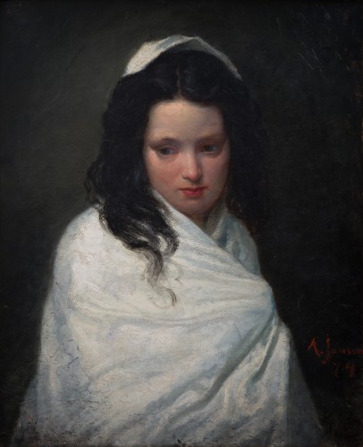 August Jansson (1851-1915) - Portrait d'une femme enveloppée dans un châle blanc