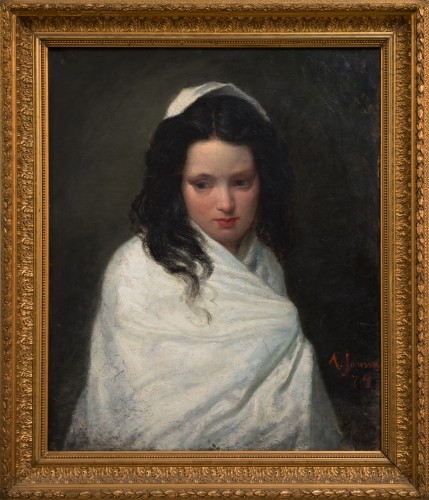 August Jansson (1851-1915) Portrait of a Woman Wrapped in a White Shawl - Paintings & Drawings Style 