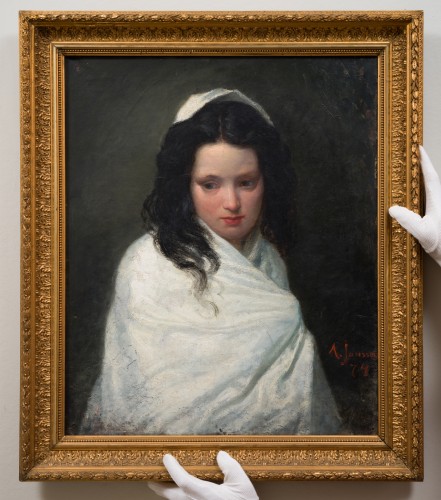 Paintings & Drawings  - August Jansson (1851-1915) Portrait of a Woman Wrapped in a White Shawl