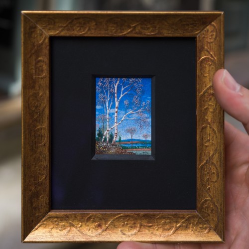 Oskar Bergman (1879-1963)  - Paysage miniature avec des bouleaux - Tableaux et dessins Style 