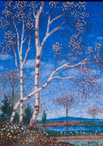 Paintings & Drawings  - Oskar Bergman (1879-1963)  - A Miniature Landscape With Birch Trees