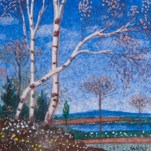 Oskar Bergman (1879-1963)  - A Miniature Landscape With Birch Trees - 