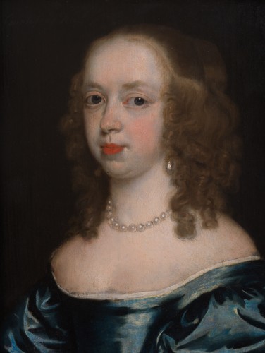 Portrait of a lady in blue dress Countess of Peterborough, attributed to Theodore Russel (1614?1689