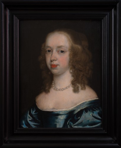 Portrait of a lady in blue dress Countess of Peterborough, attributed to Theodore Russel (1614?1689 - Paintings & Drawings Style 