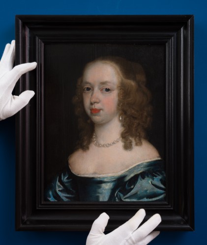 Paintings & Drawings  - Portrait of a lady in blue dress Countess of Peterborough, attributed to Theodore Russel (1614?1689