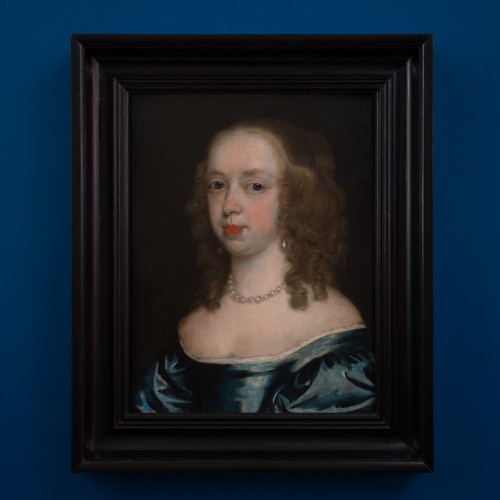 Portrait of a lady in blue dress Countess of Peterborough, attributed to Theodore Russel (1614?1689 - 