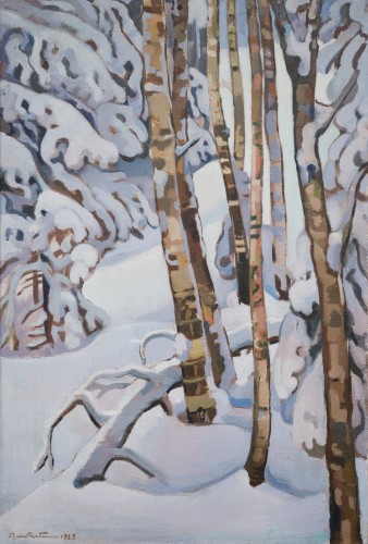 Tableaux et dessins Tableaux du XXe siècle - Reino Partanen (1889-1972) - Bouleaux et épicéas chargés de neige, 1927