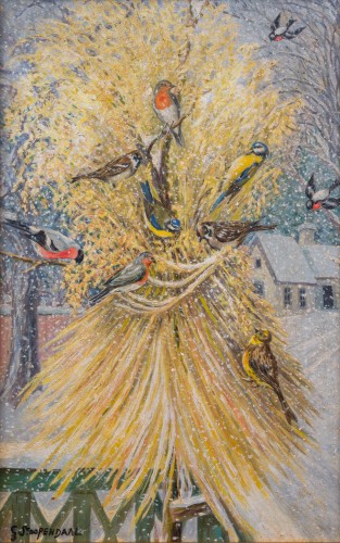 Paintings & Drawings  - Georg Stoopendaal (1866–1953) - Christmas Sheaf With Birds