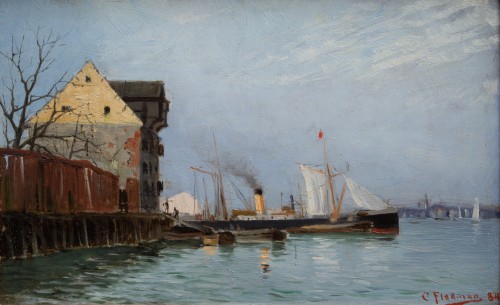 Carl Flodman (1863-1888) - A Harbor Scene from 1884 - Paintings & Drawings Style 