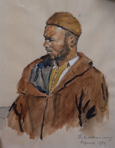 Hugo Backmansson (1860-1953)  - Portrait d’un homme de la région du Rif - Tableaux et dessins Style 