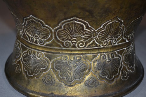 XIXe siècle - Vase en cuivre doré,appliqué de Phoenix et Lions, Chine dynastie Qing