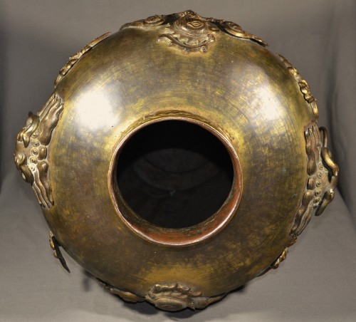 Vase en cuivre doré,appliqué de Phoenix et Lions, Chine dynastie Qing - 