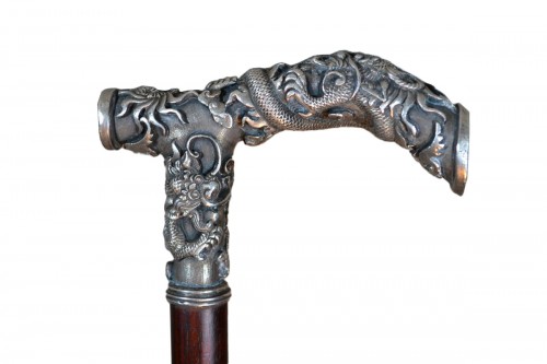 Dragon cane in cast silver and gold. Vietnam or China 19th century