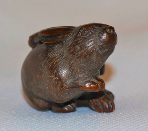 19th century - Netsuke by Kokei. Rabbit and its young, Japan 19th century