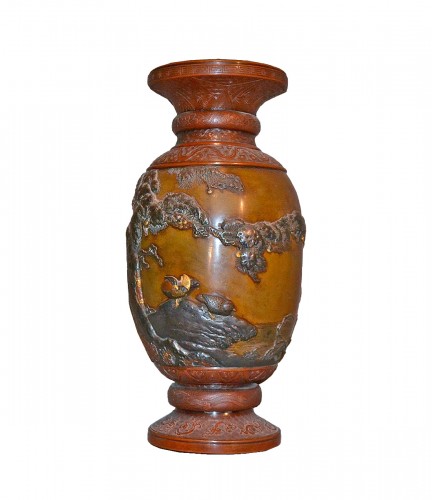 Vase en bronze incrusté de métaux précieux, Japon 19e siècle