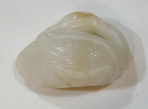 Oie pendentif en jade blanc taché de rouille, Chine 18e siècle ou antérieur - 