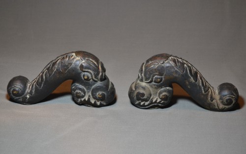 Cast bronze cannon handles, representing 2 dragons - 