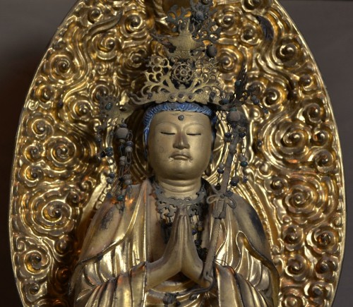 Asian Works of Art  - Japanese Altar in Gilded Lacquered Wood. Buddhist Trinity 15th and 18th cen