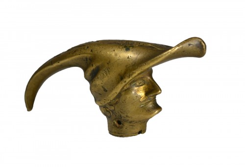 Cane knob in gilded bronze, minstrel&#039;s head