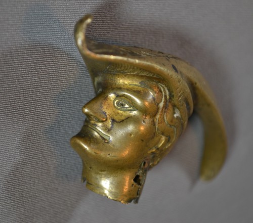 Antiquités - Cane knob in gilded bronze, minstrel&#039;s head