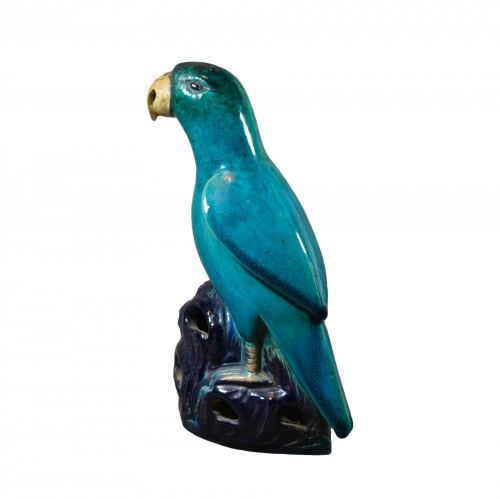 Perroquet en porcelaine émaillée turquoise, Chine 17e siècle