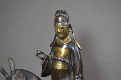 Su-Shi chevauchant sa mule en bronze doré d'époque Ming, Chine 17e siècle - Arts d