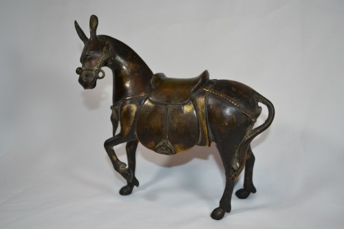 Su-Shi chevauchant sa mule en bronze doré d'époque Ming, Chine 17e siècle - 