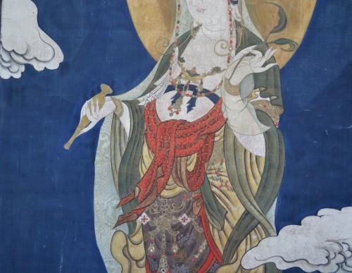 XIXe siècle - Kakemono aquarelle sur soie représentant Guanyin, japon période Edo