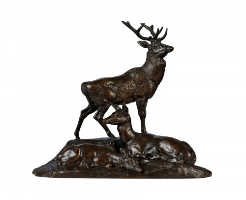 Antoine-Louis Barye (1795-1875), Stag and two hinds