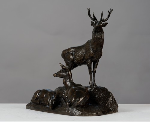 Antoine-Louis Barye (1795-1875), Cerf et deux biches - Sculpture Style 