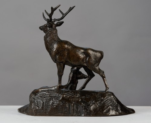 Sculpture Sculpture en Bronze - Antoine-Louis Barye (1795-1875), Cerf et deux biches