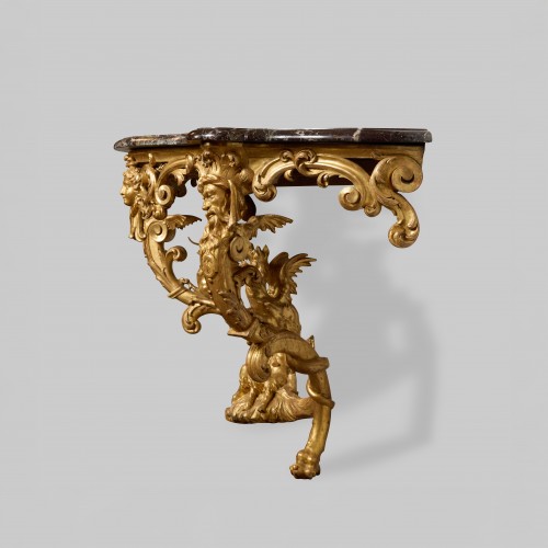 Furniture  - Régence wall console with winged genii, dragons and musical putti