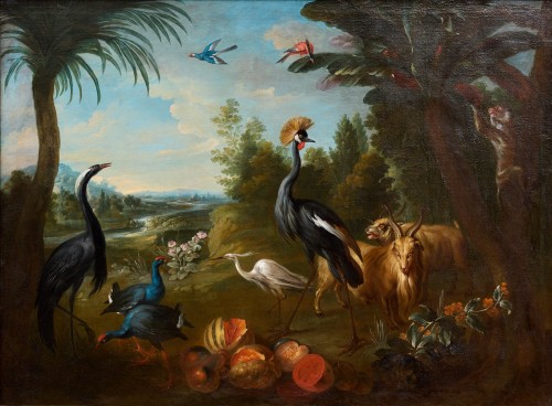 Christophe Huet (1700 – 1759) - Scène animalière avec Grue Couronnée