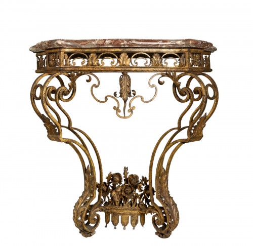 Console Louis XVI en fer forgé et doré