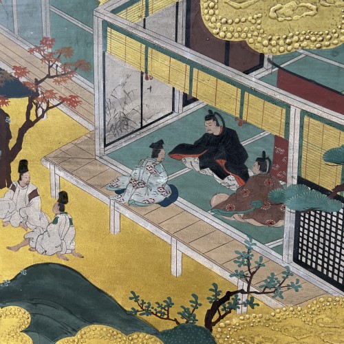 The Tale of Genji,  Folding screen - Japan 19th Century - Asian Works of Art Style 
