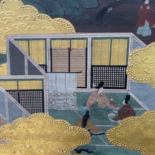 Asian Works of Art  - The Tale of Genji,  Folding screen - Japan 19th Century