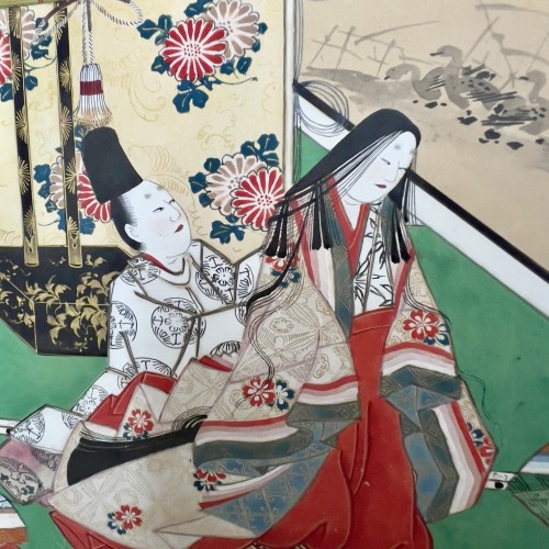 Asian Works of Art  - Folding Screen The Tale of Genji, Japan Edo Period Early 19th Century