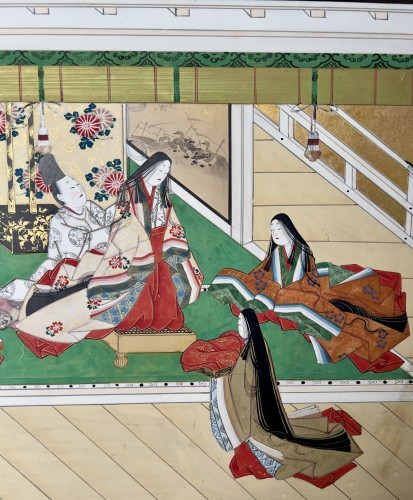 Antiquités - Folding Screen The Tale of Genji, Japan Edo Period Early 19th Century
