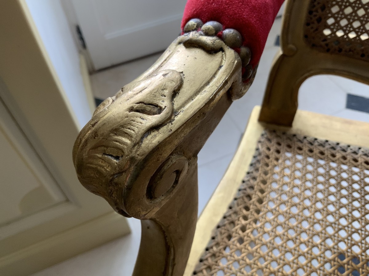 Louis XV desk armchair in gilded wood stamped BARA - Ref.92026