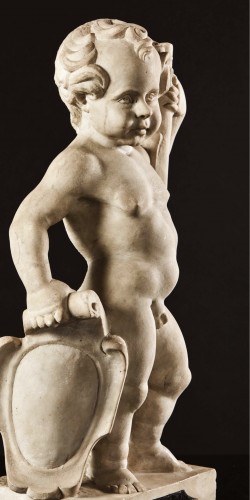 Sculpture  - Hercules holding a coat of arms - North of italy 17th century