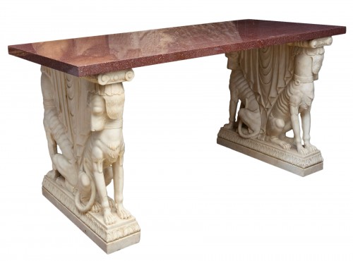 Important middle table in white marble and porphyry