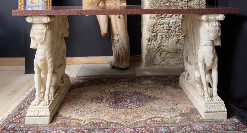 19th century - Important middle table in white marble and porphyry