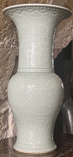 Asian Works of Art  - Carved celadon glazed Kenyan vase, China 18th century