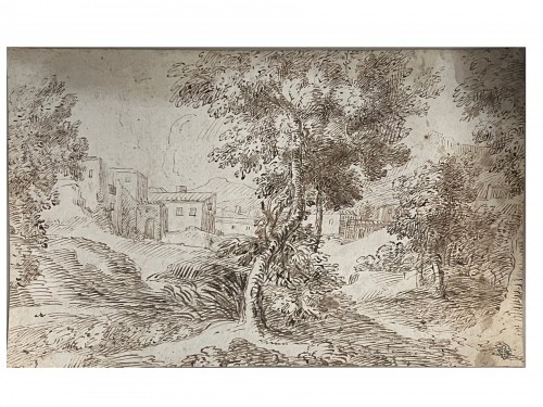 Paysage de campagne, attribué à Tiziano Vecellio dit Titien