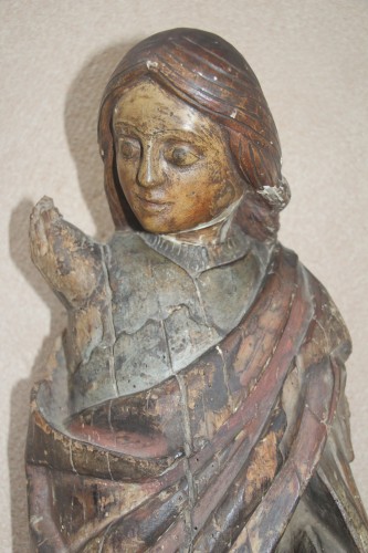 Jeanne d'Arc en bois polychrome, Bourgogne XVe siècle - Sculpture Style Moyen Âge