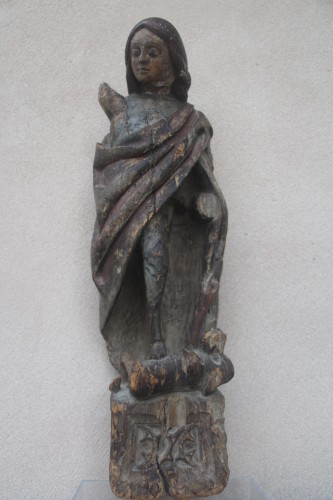 Antiquités - Jeanne d'Arc en bois polychrome, Bourgogne XVe siècle