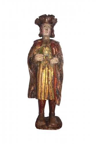 Sculpture en bois polychrome représentant un notable, France vers 1600