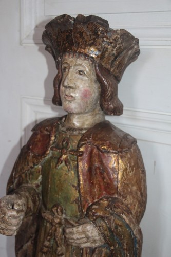 XVIIe siècle - Sculpture en bois polychrome représentant un notable, France vers 1600